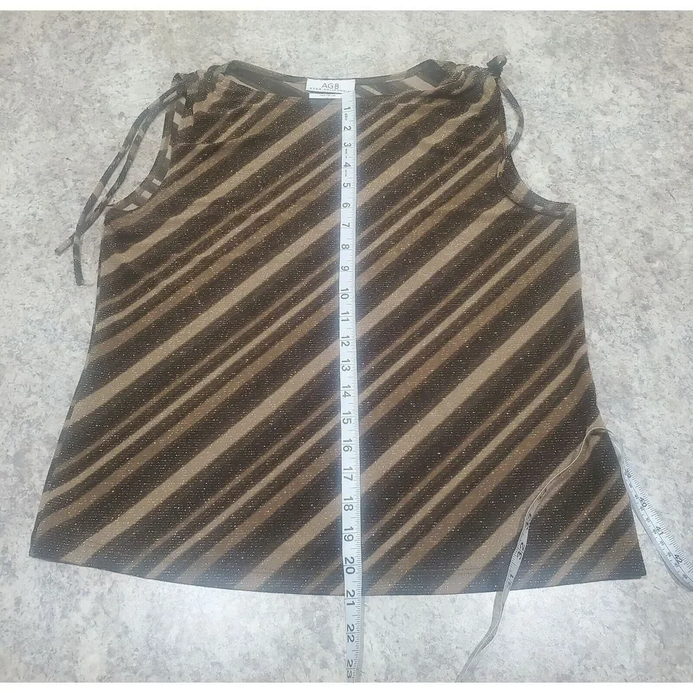 AGB Womens Top Large Gold‎ Black Round Neck Tank Casual Ladies Striped Brown